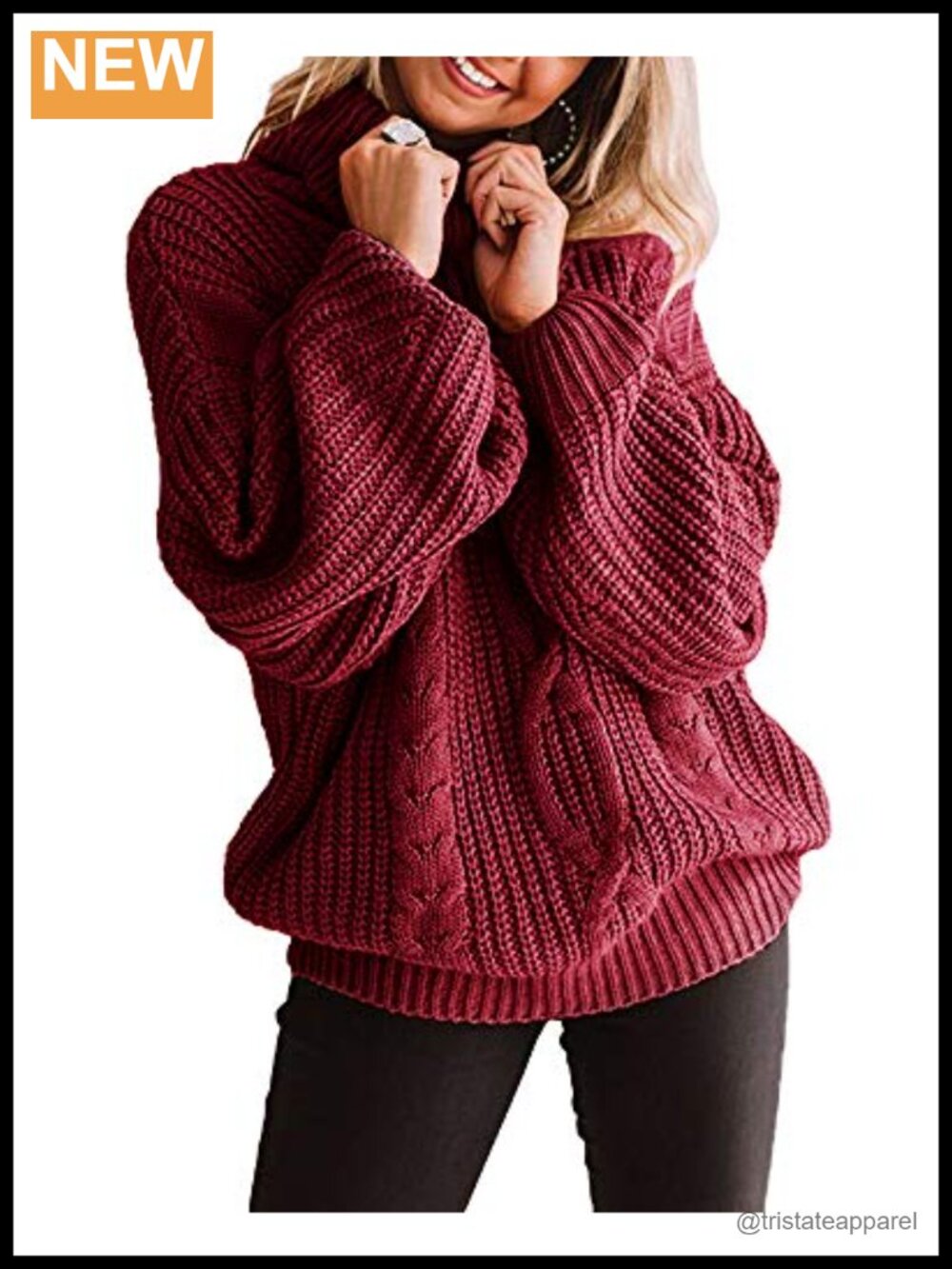 Chunky Cable Knit Turtleneck Sweater Plus Size Long Sleeve Loose Pullover Top
